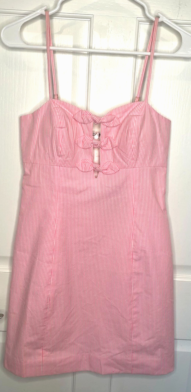 NWT Lilly Pulitzer Women's Pink Seersucker Stripe Mini Petra Dress Sz 2 Preppy